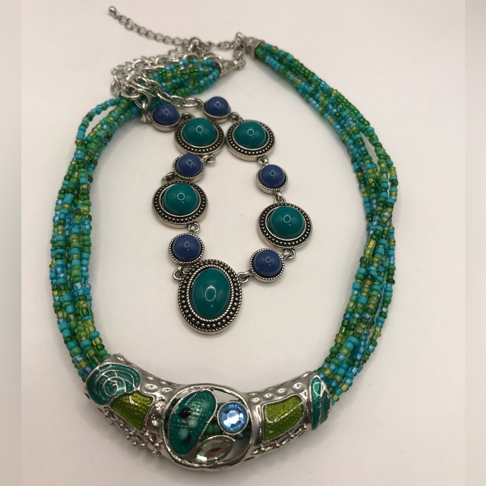 2 Multicolor Beaded Statement Necklaces - image 8